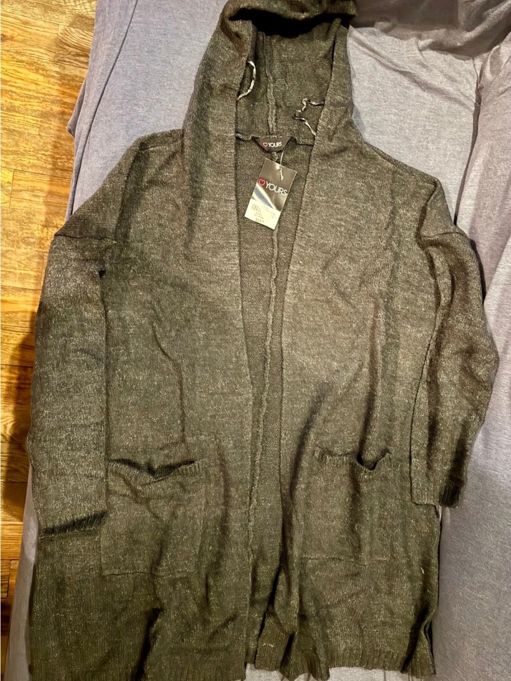 NWT- Yours Charcoal Grey Hooded Longline Cardigan Sweater